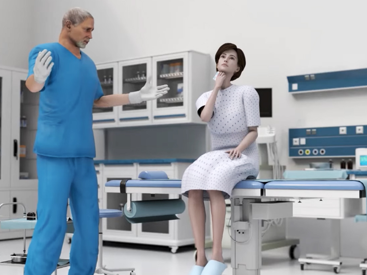 Grafik: Patientin mit Kühlungstuch nach dem Eingriff Grafik: Patientin mit Kühlungstuch nach dem Eingriff